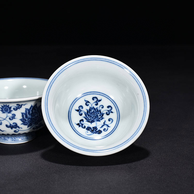 故宫博物院 銀閣中国美術 青花 纏枝蓮花紋 蓋物 旧家蔵出(ZD638) 青花