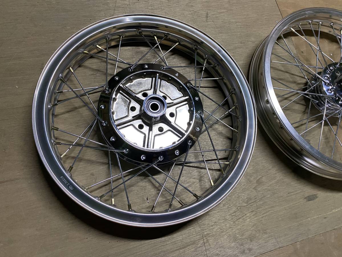 GS400 スポーク ホイール Hリム 銀 前後セット ワイド/メッキ F2.15J