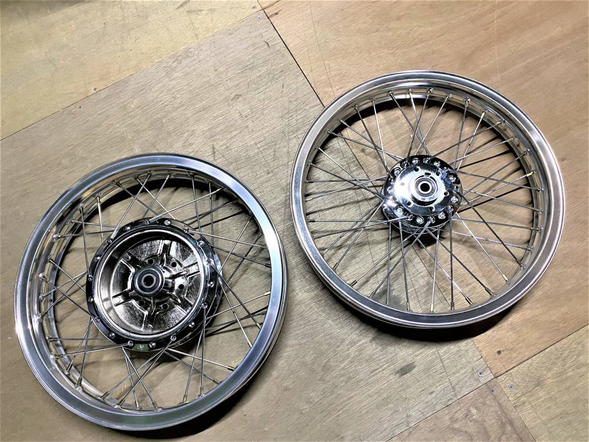 GS400 スポーク ホイール Hリム 銀 前後セット ワイド/メッキ F2.15J