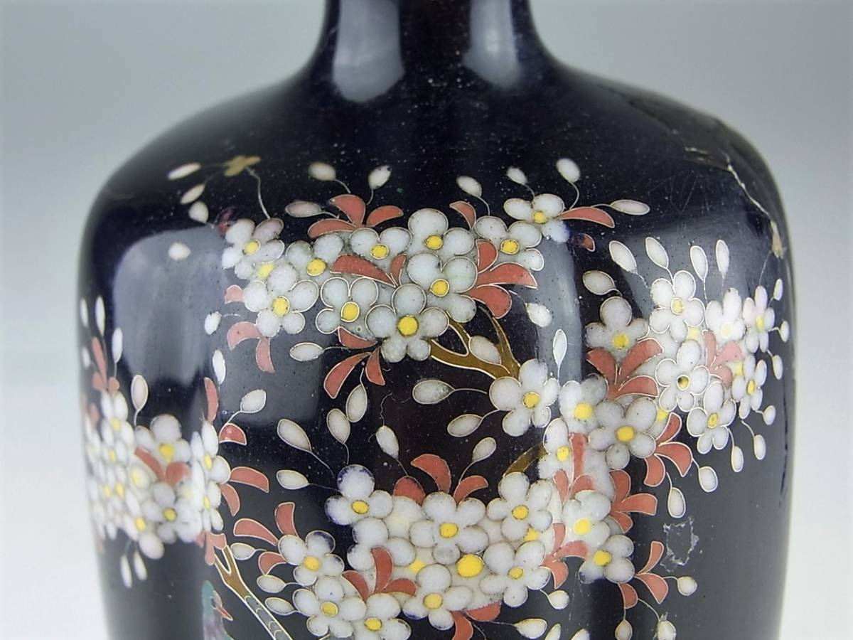 明治期 尾張七宝 上手作 花鳥図銀線七宝花瓶 英国里帰り 尾張七宝