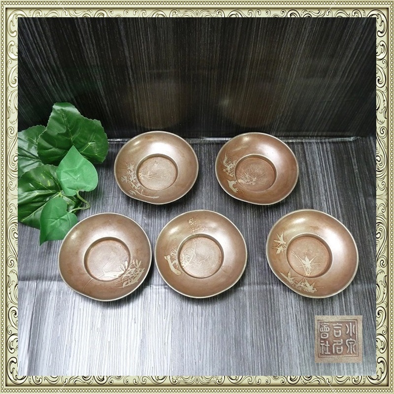 煎茶道具 茶器 茶托 茶道具 錫製 5枚 茶会 コースター 花菱 セット