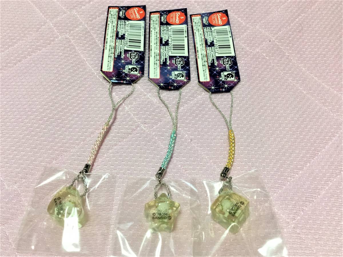 ハローキティ イルミネーションバージョン 0 四角レア ストラップオンライン フルセット ハローキティ☆アクリル根付け　イルミネーションバージョン3種セット　2006年