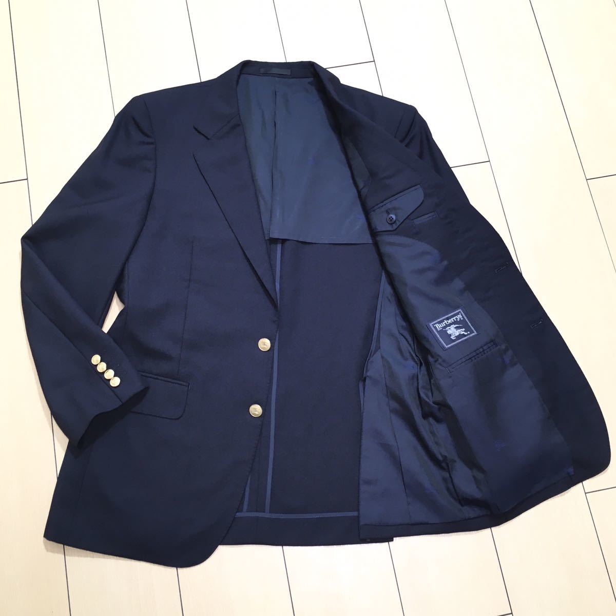 極美品☆バーバリー 上質ウール&モヘア 最上級ブレザー 極上ネイビー 