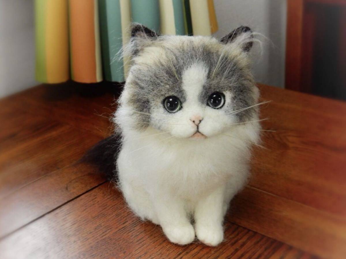 ラグドール 羊毛フェルト ブローチ 猫 羊毛フェルト 猫ブローチ