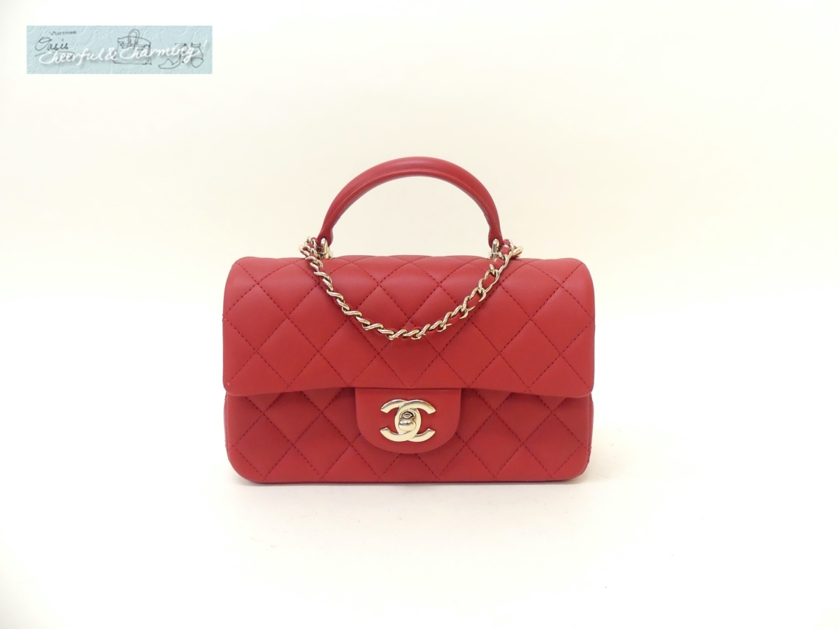 未使用 新作 CHANEL トップハンドルミニフラップバッグ レッド 