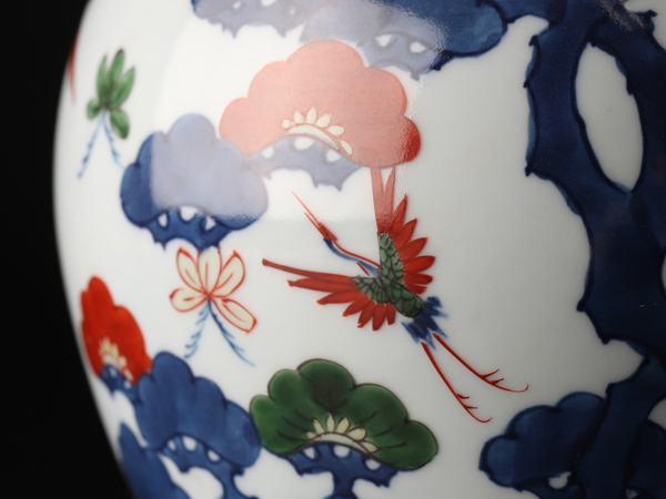 流】館林源右衛門 染錦花瓶 壷 高さ23.8cm 共箱 KG010 源右衛門 SAG