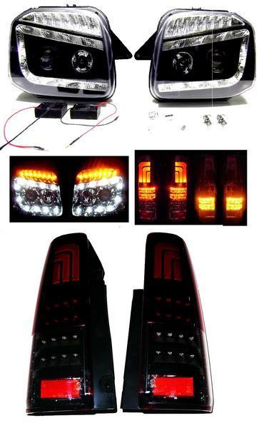 送料込 スズキ ジムニー JB23W LED ヘッドライト & ファイバー LED 流れるウィンカー テールランプ 左右セット テール ライト ヘッドランプ