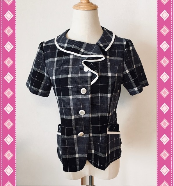 ※Aランク※【中古】SELERY_11号オーバーブラウス（チェック）50580/セロリー/かわいいOL会社制服/おしゃれ事務服