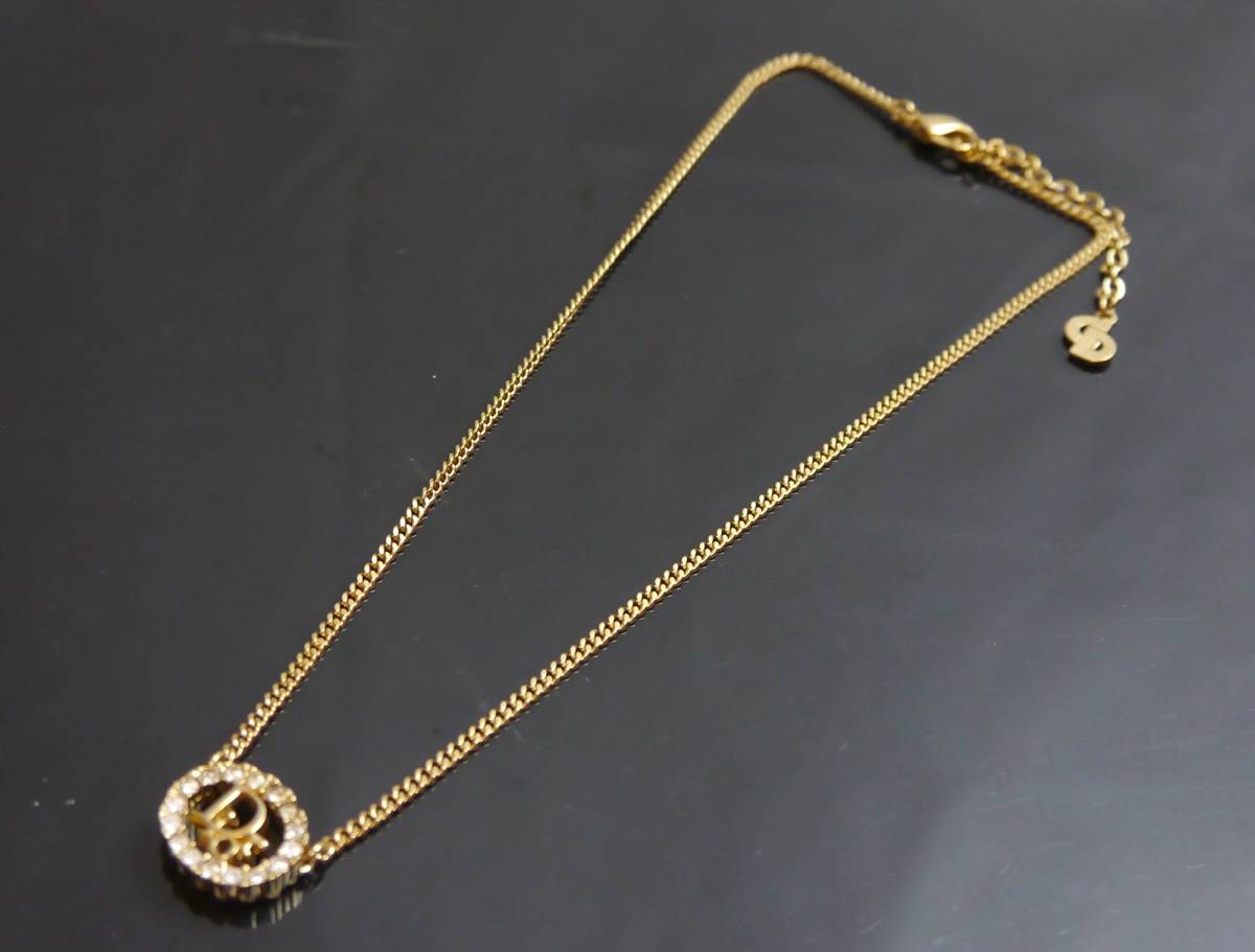 美品 ディオール ネックレス ロゴ ラインストーン ゴールド レディース