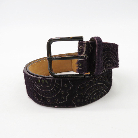 即決】ETRO エトロ ベルト ハラコ パープル系 42/105 [240001698486 