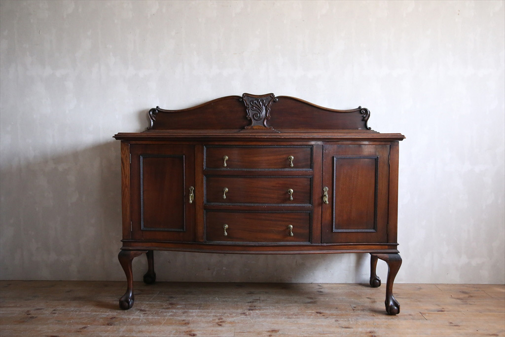 英国アンティーク◇猫脚サイドボード/木製カップボード/収納棚/ネコ足