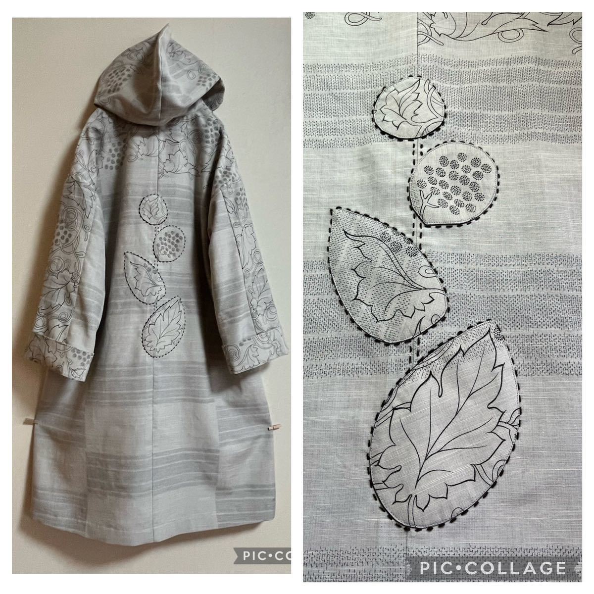 ◇着物リメイク◇古布☆フード付き春コート☆正絹☆紬、訪問着☆作家物 