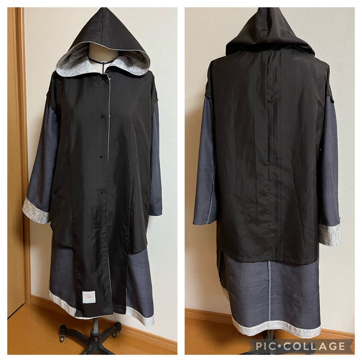 ◇着物リメイク◇古布☆フード付き春コート☆正絹☆紬、訪問着☆作家物 