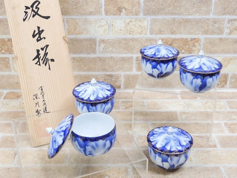  良品 深川製磁 牡丹金ミル 汲出碗揃/蓋付き 湯呑み 5客セット 4654y(深川製磁)｜売買されたオークション情報、yahooの商品情報をアーカイブ公開 - オークファン 深川製磁