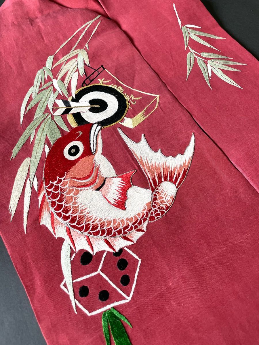 アンティーク着物◇レア!鯉 サイコロ 図変わり 名古屋帯 刺繍 アンティーク着物◇レア!鯉 サイコロ 図変わり 名古屋帯 刺繍
