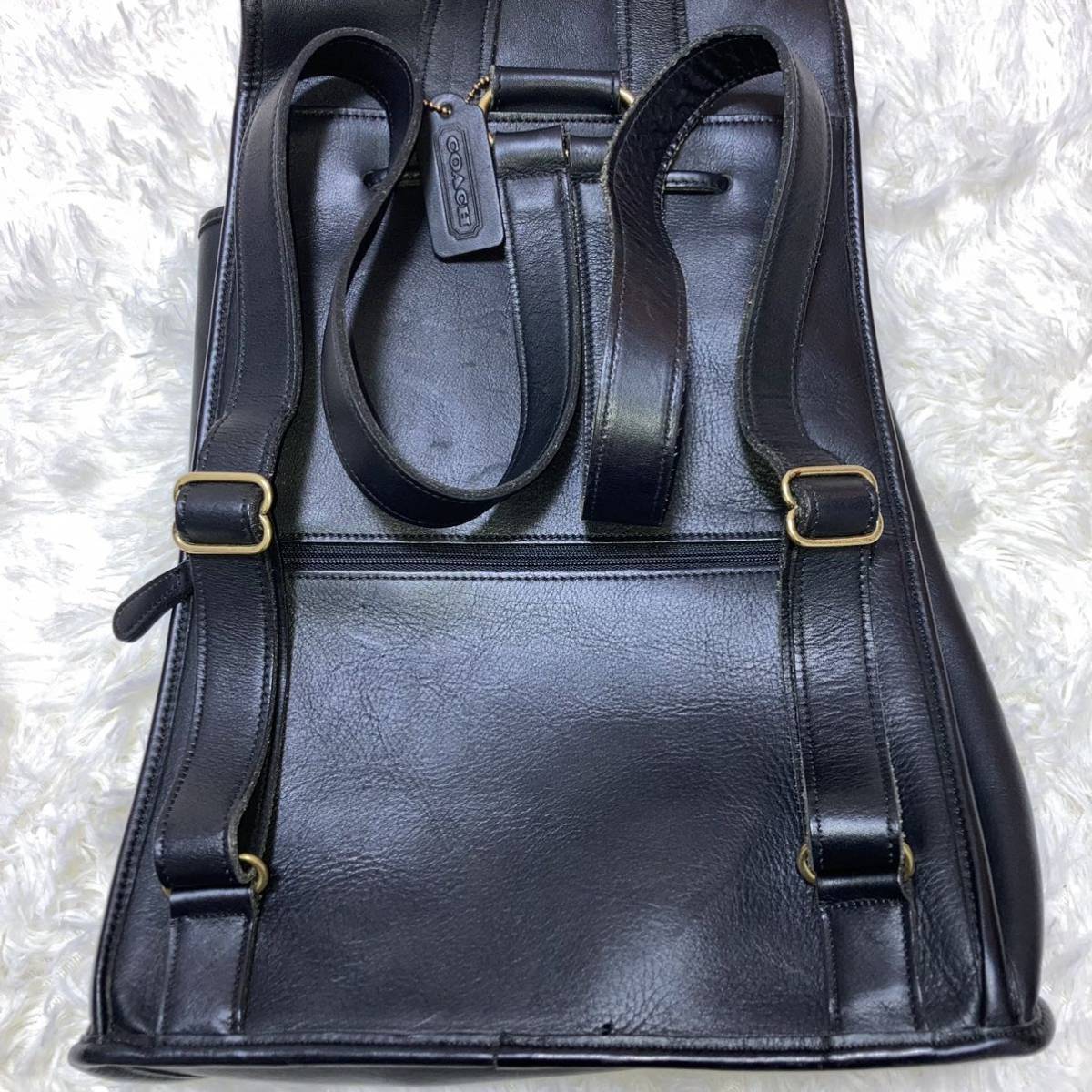 美品】 OLD COACH フルグレインレザー リュック ブラック ターンロック 