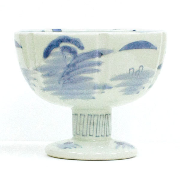 杯洗□古伊万里染付人物絵盃洗 江戸時代後期 竹 鳥 酒器 古美術 時代物