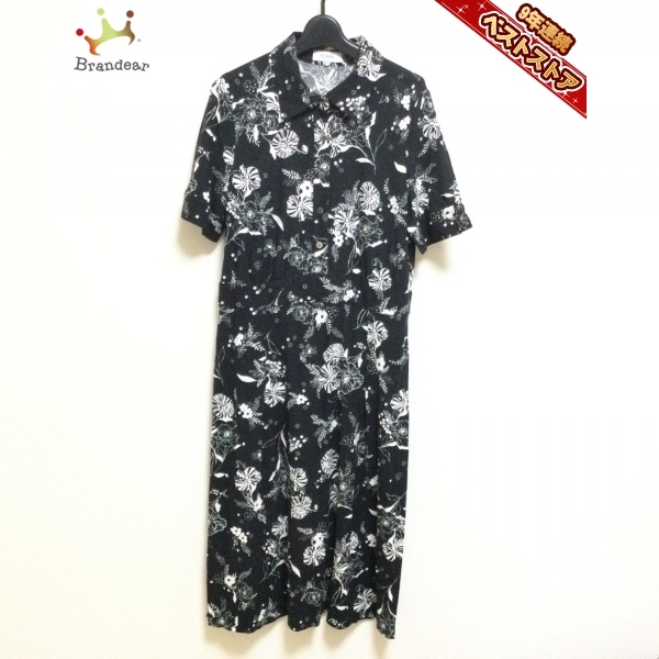 希少　新品　SCAPA　スキャパ　花柄ワンピース　コットン　半袖 スキャパ Scapa サイズ42 L - 黒×白 レディース レギュラーカラー/半袖