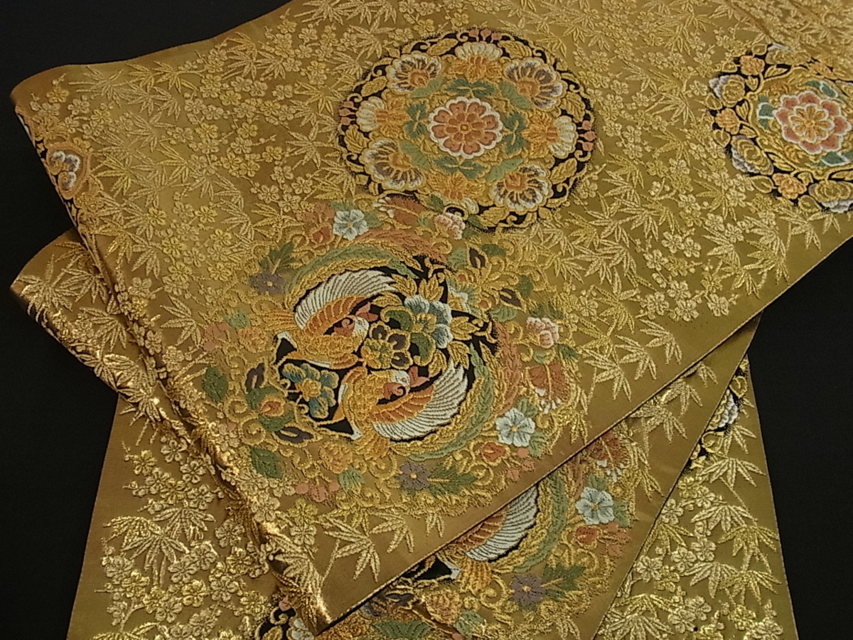 花美人着物□六通柄袋帯 唐織 正倉院花鳥文 金糸 逸品 du1403