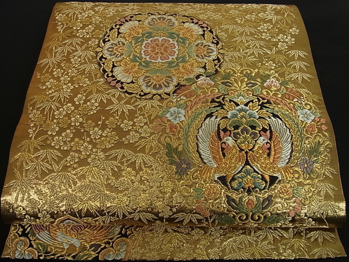 花美人着物□六通柄袋帯 唐織 正倉院花鳥文 金糸 逸品