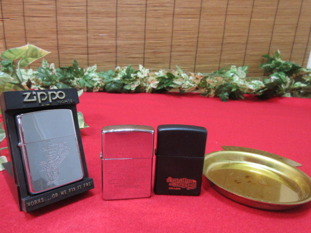 【GY804/クリ】ZIPPO/ジッポ　喫煙グッズ　ライター3個+灰皿　計4点まとめてセット　Guam USA/CABINなど