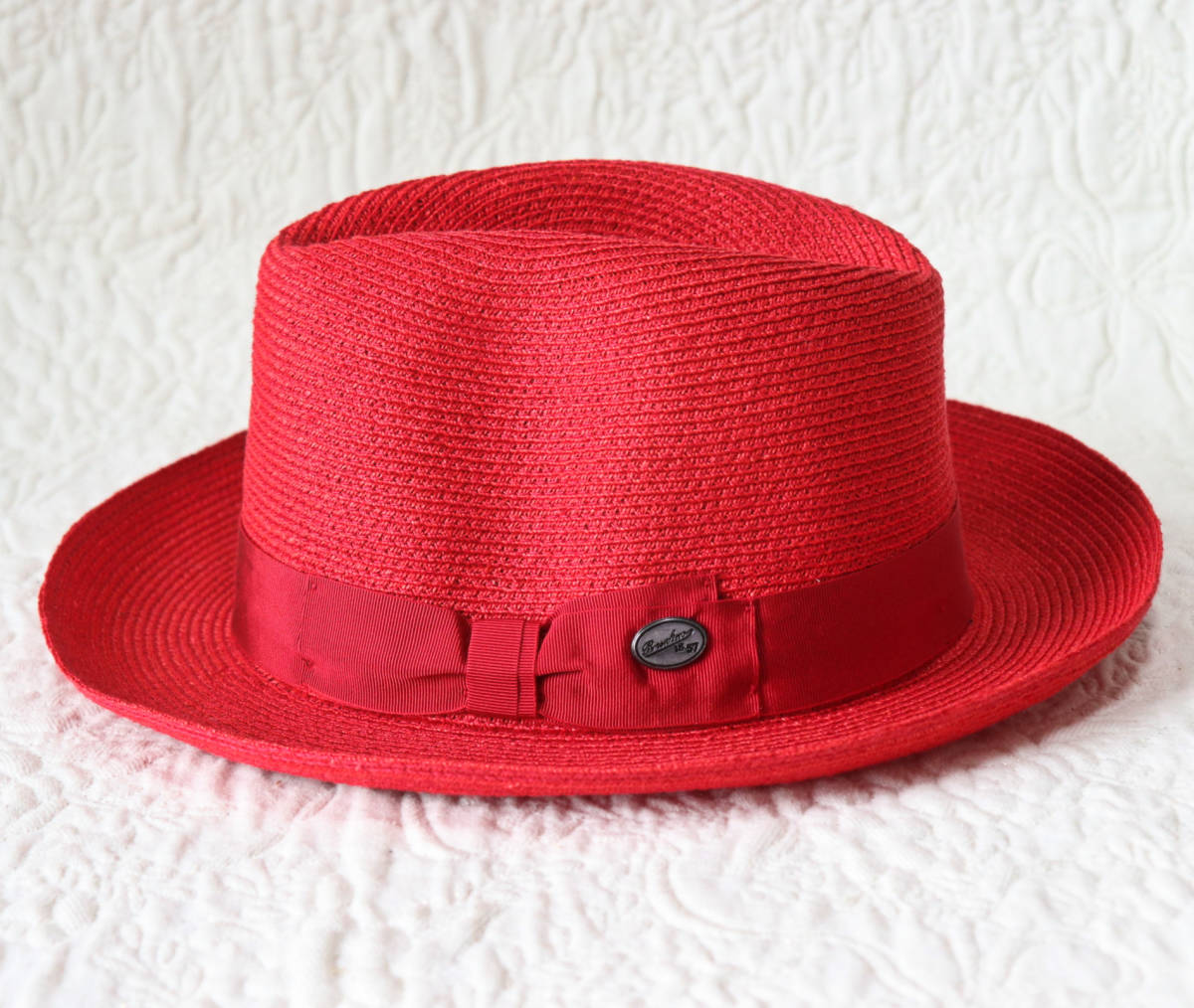 新品タグ付き【Borsalino ボルサリーノ 】ヘンプ ブレードハット 赤 