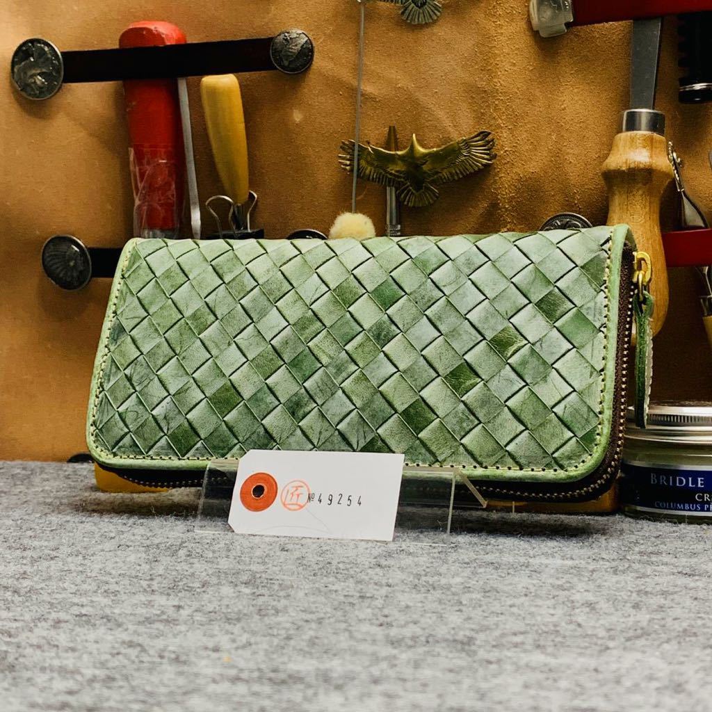 新作品 グリーン系 緑 ハンドメイド ブライドレザー ヌメ革本革 メンズ