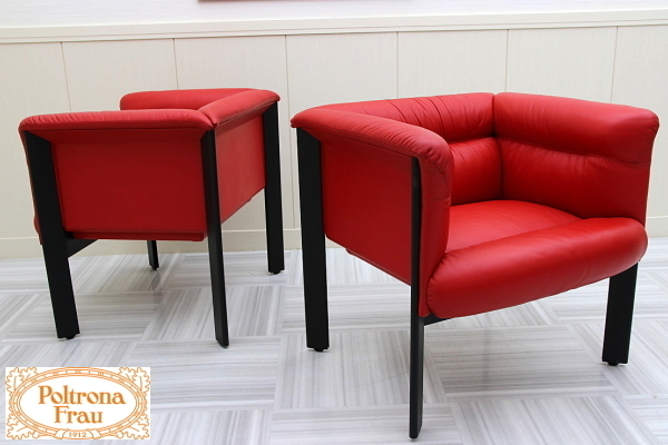 展示 超美品！世界最高峰 イタリア ポルトローナ・フラウPoltronaFrau 総本革 ソファ 2脚セット 応接リビング レッド 検：カッシーナデセデ
