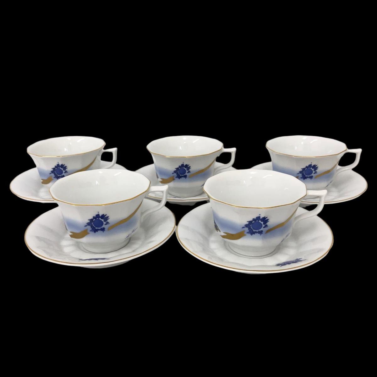 ☆1円 ロイヤルコペンハーゲン 箱入り カップ＆ソーサー ５客 絹谷幸二『日月天祥富嶽 青富士』金彩_1