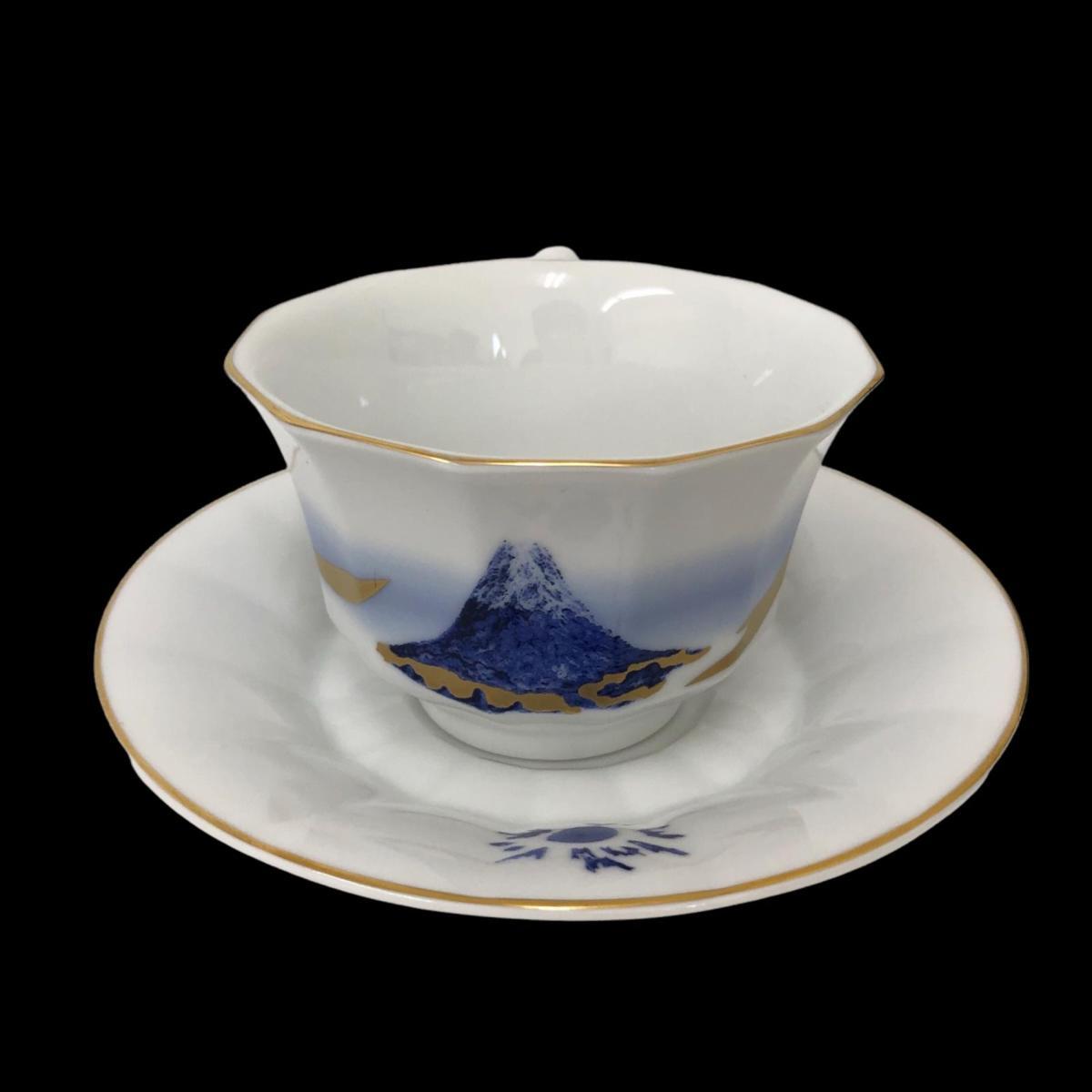 ☆1円 ロイヤルコペンハーゲン 箱入り カップ＆ソーサー ５客 絹谷幸二『日月天祥富嶽 青富士』金彩_4