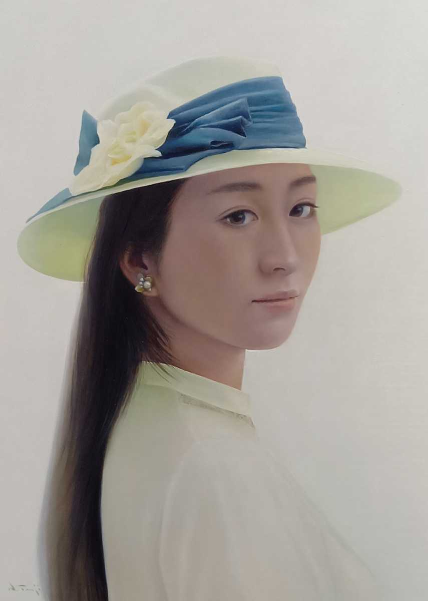 現美展運営委員，点描の古城!池田千鶴子「古城」8号油彩，額なし，京都