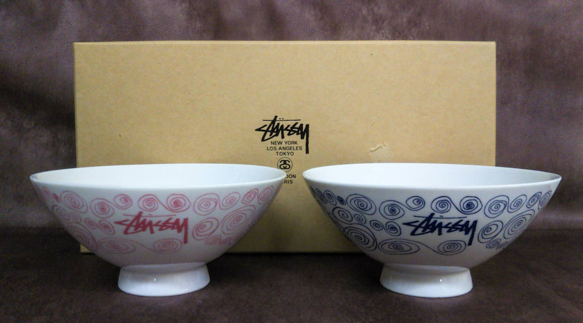 STUSSY ステューシー 茶碗 2個セット ピンク&ネイビー ペア 夫婦 ご飯