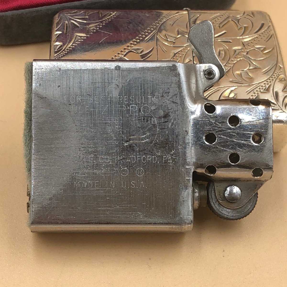 中古Zippo 純銀 スターリングシルバー 唐草模様 手彫り 銀無垢