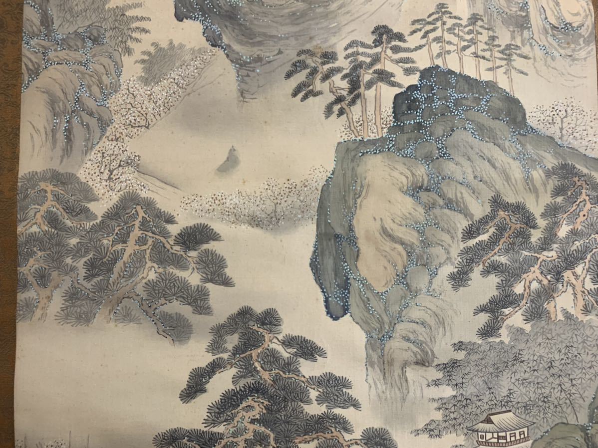 中林竹渓 春山雲樹図 絹本 肉筆 掛軸 田近竹邨 極め箱 竹洞の子