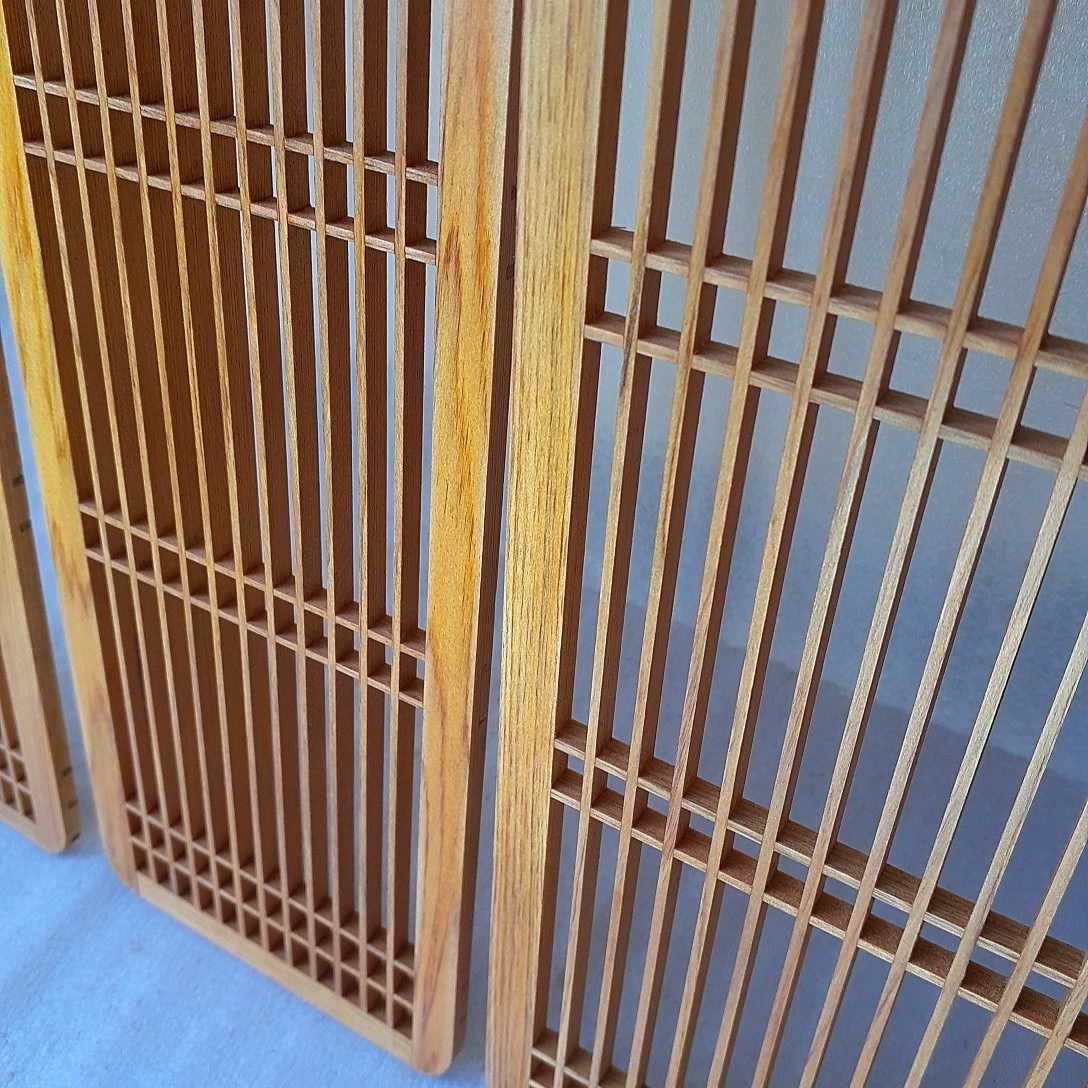 送料込み】桧(ヒノキ) 組子の飾り板4枚セット 管理番号(946)デッド 