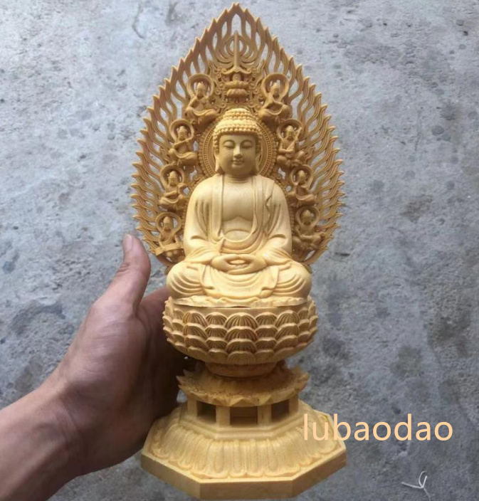 仏像 阿弥陀如来 阿弥陀三尊 立像 木彫 ｜木彫り彫刻 （截金彩色 