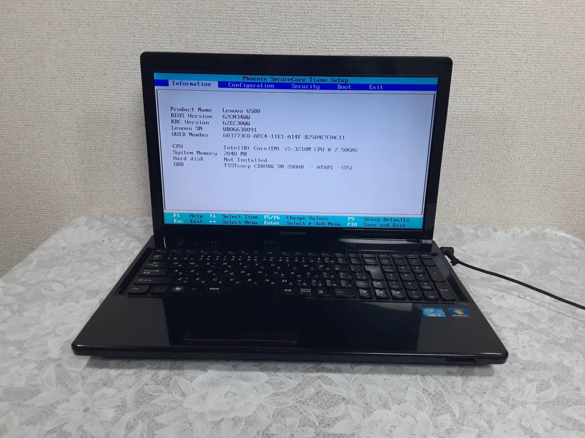 Lenovo G580 CORE i5-3210M BIOS確認ノートパソコンジャンク(083122