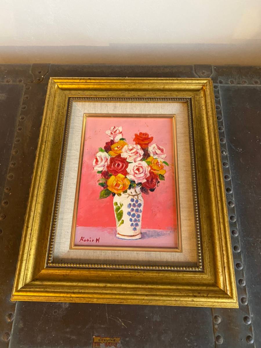 半澤国雄（ 半沢匡夫 ）画題「 薔薇 」油彩　額装 半澤国雄（ 半沢匡夫 ）画題「 薔薇 」油彩 額装 油絵 洋画 油彩画