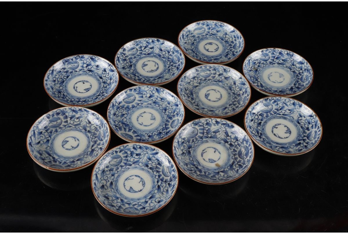 URA 伊万里焼染付花文小皿10客/5-5-144 検 骨董/料亭/ URA 伊万里焼染付花文小皿10客/5-5-144 検 骨董/料亭/