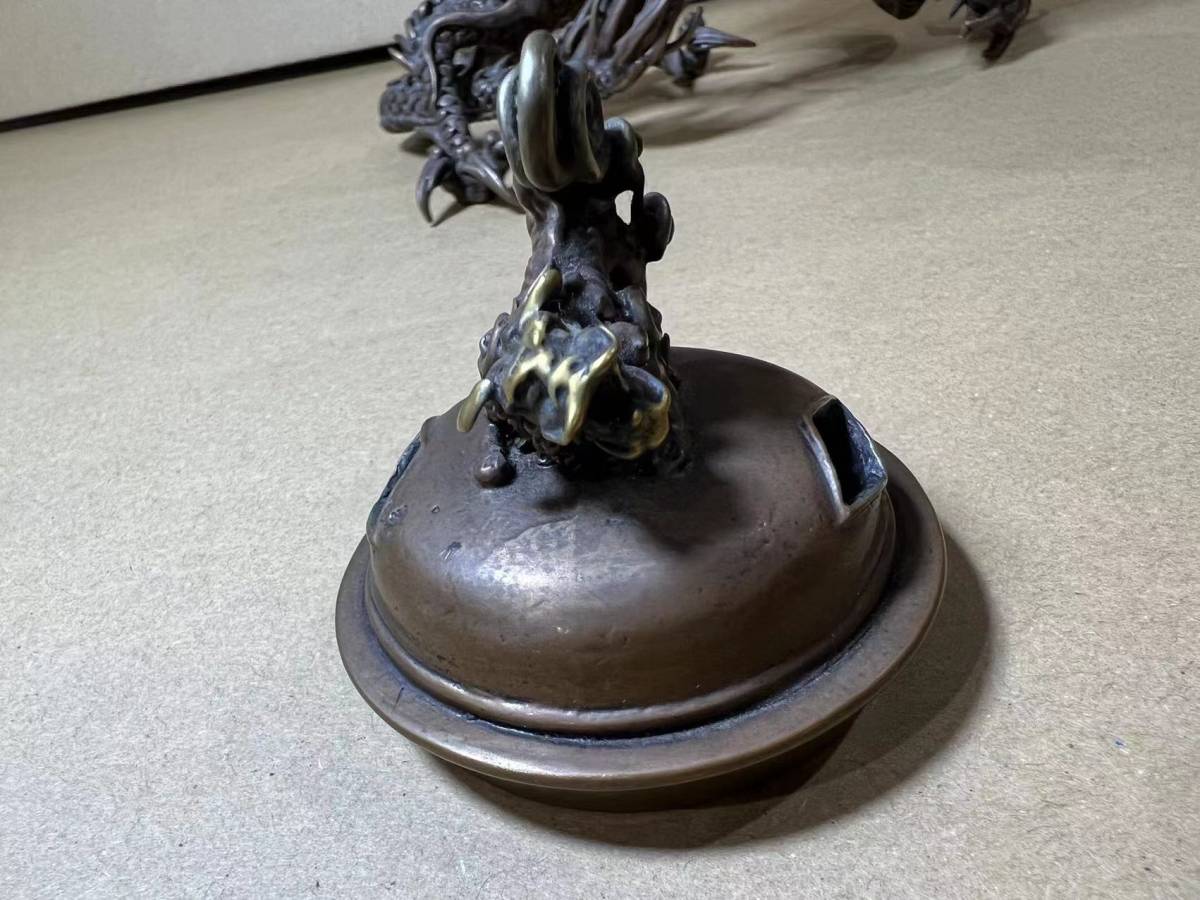 須賀月芳 香炉 共箱 作 龍摘み香炉 双鳳凰耳 蝋型鋳造