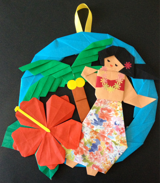 折り紙 フラガールのリース ハワイアン壁面飾り夏ハンドメイド 折り紙 千代紙 売買されたオークション情報 Yahooの商品情報をアーカイブ公開 オークファン Aucfan Com