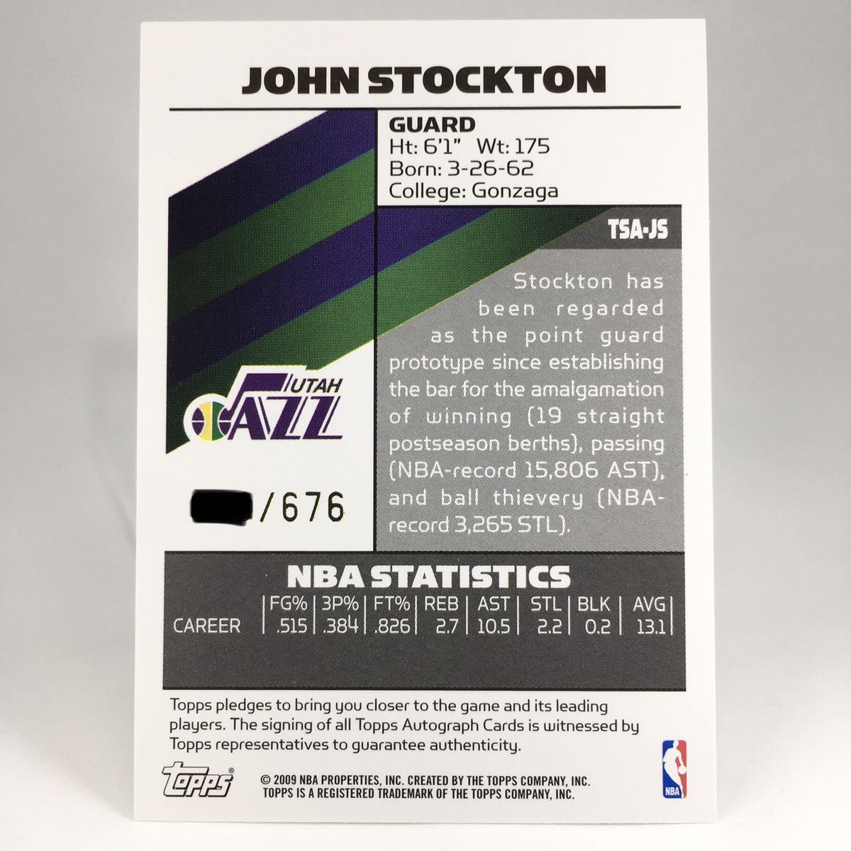 1円スタート☆限定676枚☆直筆サイン☆ジョン・ストックトン☆ 2009  