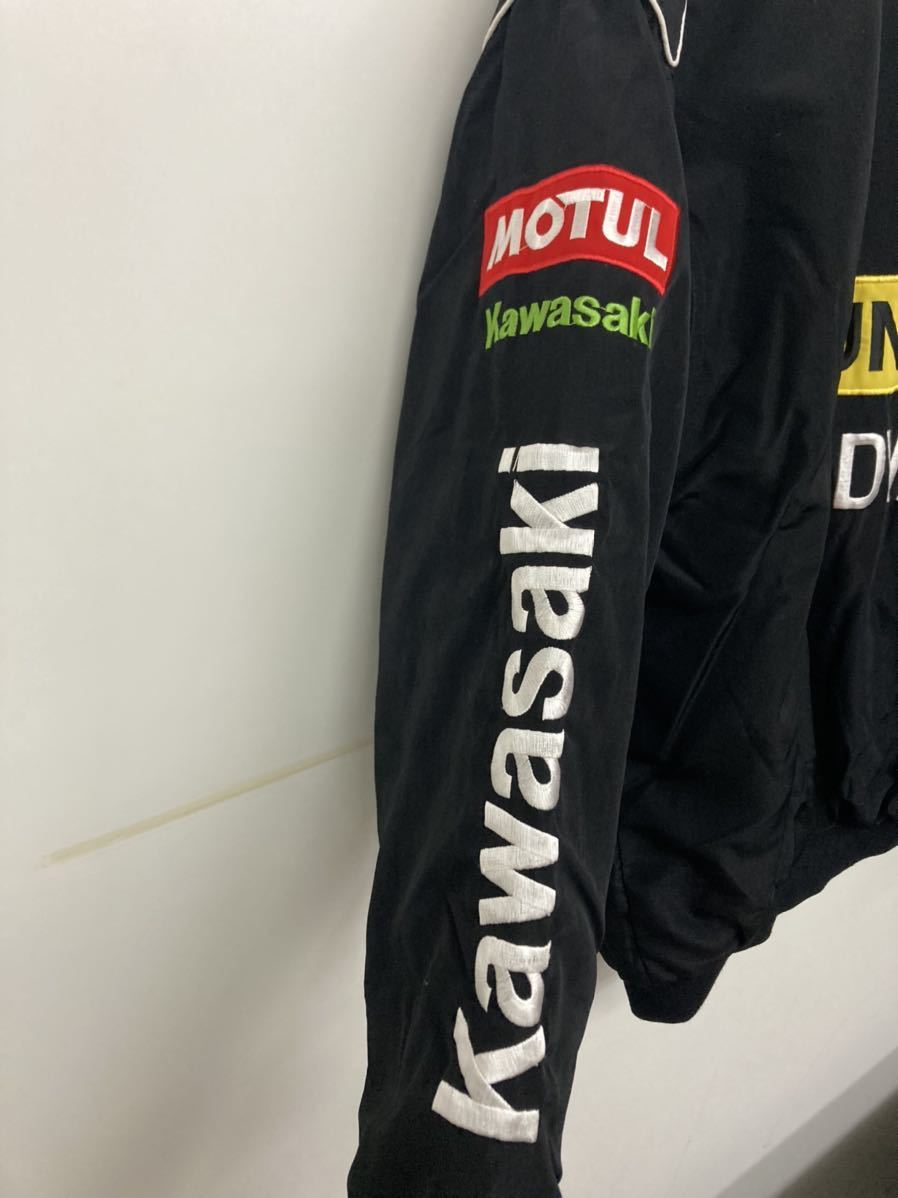Kawasaki レーシングジャケット DUNLOP ロゴ入り XXLサイズ kawasaki カワサキ レーシング スポンサー刺繍 中綿入り ジャケット