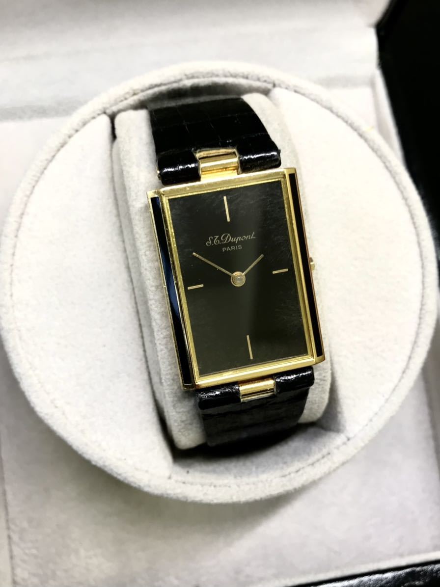 S.T. Dupont】腕時計 クォーツ 黒レザー