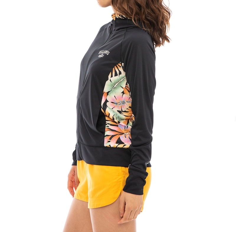 ★送料無料★2022春夏 新品【BILLABONG/ビラボン】SURF CAPSULE ZIP UP HOODED RASHGUARD ラッシュガード BLK レディースM BC013-850