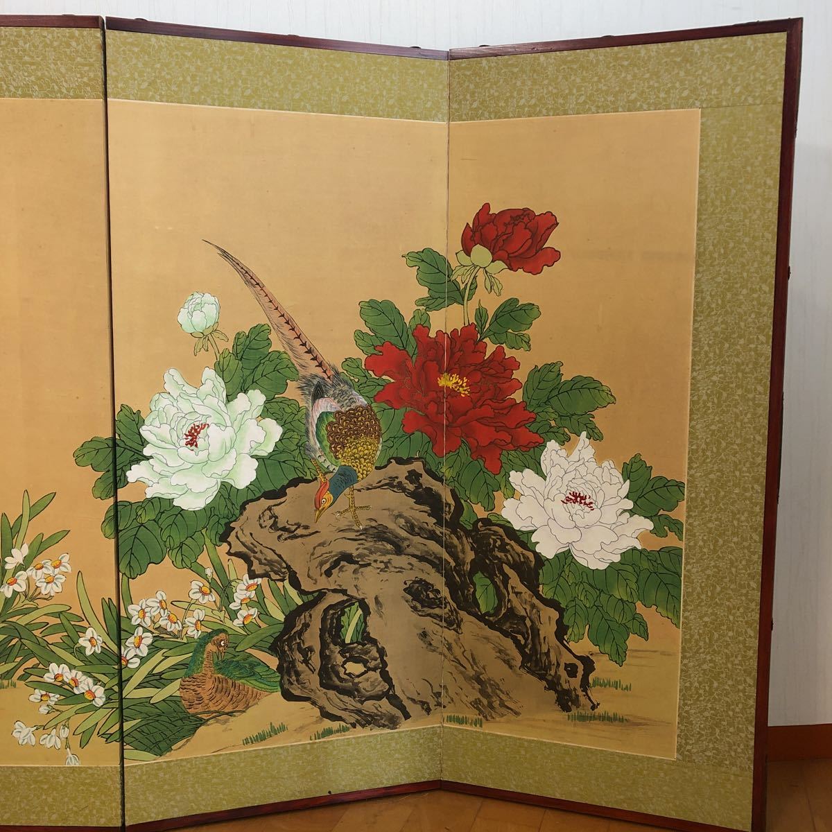 17A 中国美術 花鳥図 屏風 ⑥ (検) 油絵 油彩 水彩画 岩絵具 日本画 