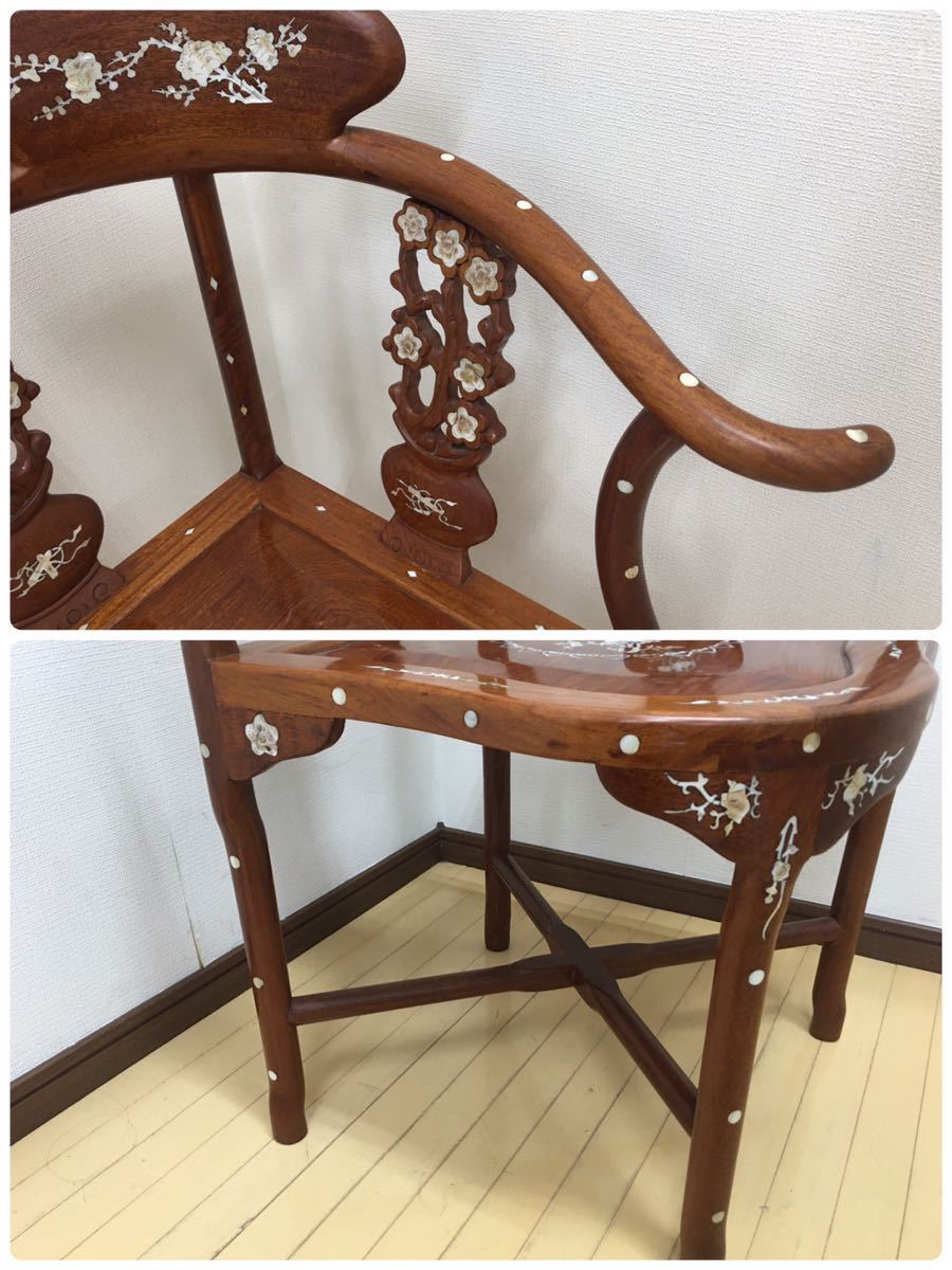 SU□ 螺鈿細工 唐木椅子 中国家具 アームチェア ダイニングチェア 椅子