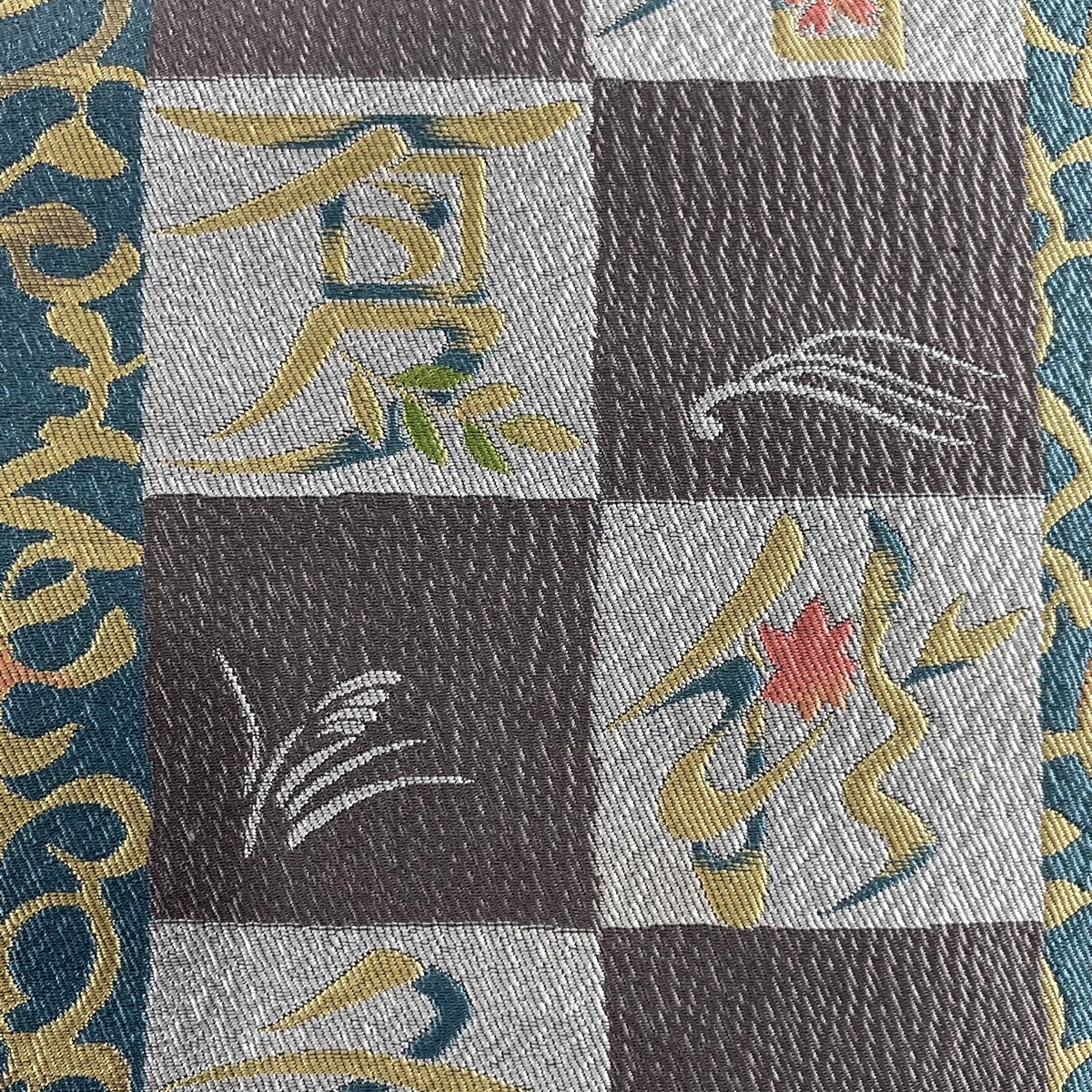 袋帯 美品 秀品 市松 春夏秋冬 青灰色 六通 正絹 【中古】 ☆☆☆