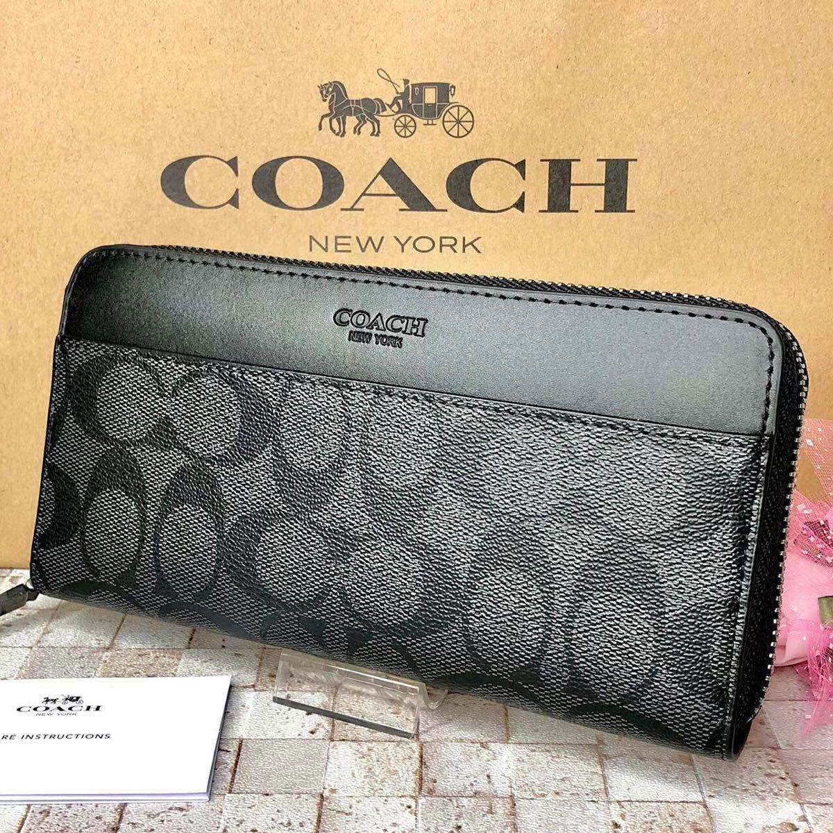 ☆新品・未使用☆COACH シグネチャー×バイカラー 長財布（ポケット有 
