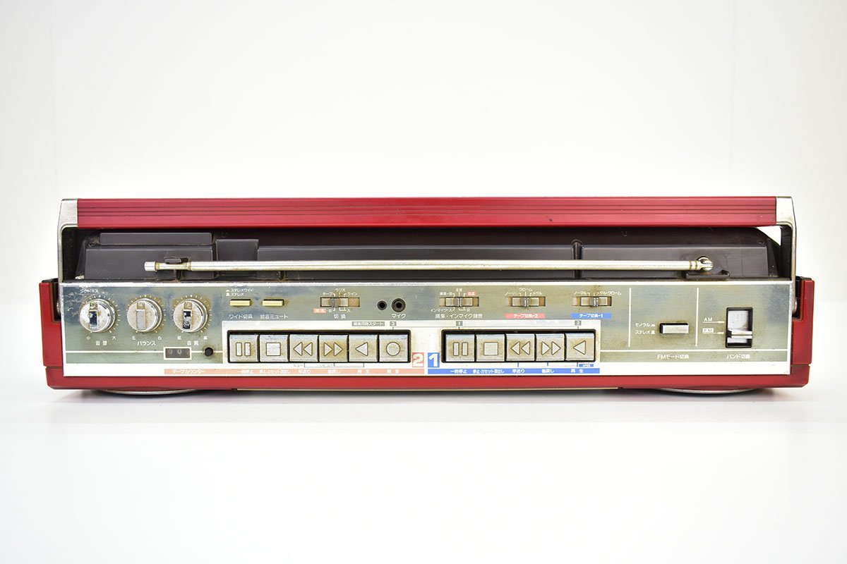 SHARP QT-77R ダブルラジカセ レッド 再生OK[シャープ][Wカセット 